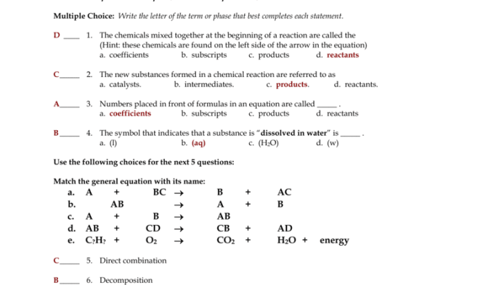 Chemistry unit 1 review answer key