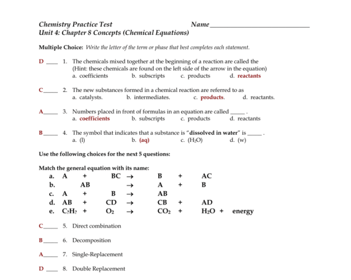 Chemistry unit 1 review answer key