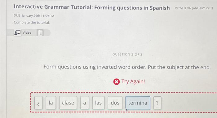 Interactive grammar tutorial: forming questions in spanish